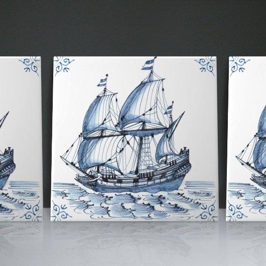 Carreau Bateau à voile Delft Blue Dutch Style Frigate Scho