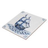 Carreau Bateau à voile Delft Blue Dutch Style Frigate Scho (Côté)