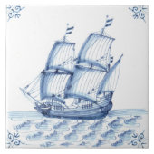 Carreau Bateau à voile Delft Blue Dutch Style Frigate Scho (Devant)