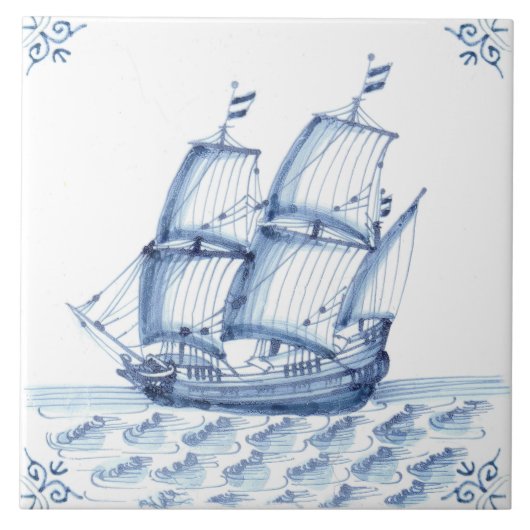 Carreau Bateau à voile Delft Blue Dutch Style Frigate Scho (Devant)