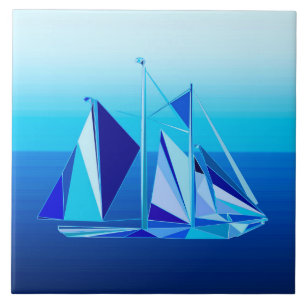 Carreau Bateau à voile géométrique moderne / Yacht, bleu C