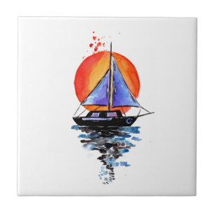 Carreau Bateau à voiles violettes