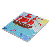 Carreau Bateau de pirate rouge illustré (Côté)