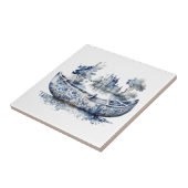 Carreau Bateau de style Delft bleu et blanc avec scène de  (Côté)