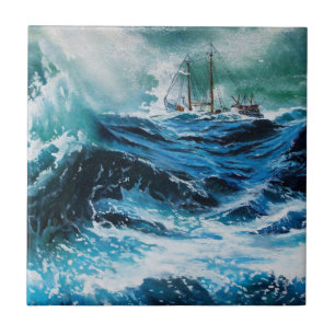 Carreau Bateau en mer dans la tempête