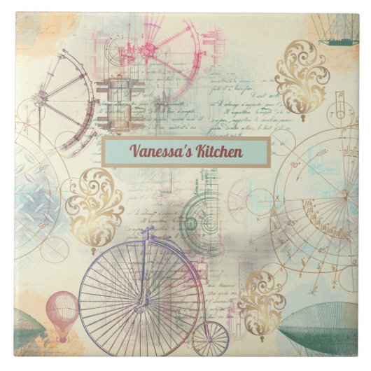 Carreau Bateaux et outils à vélo Steampunk Cuisine (Devant)