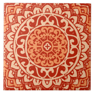 Carreau Batik du sud-ouest de mandala de Sun, orange de