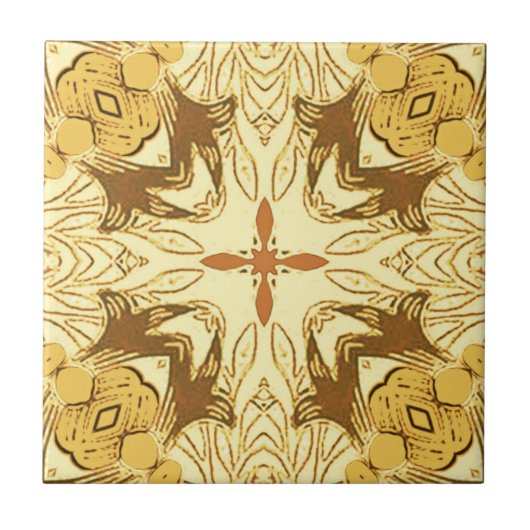 Carreau Batik Mandala Motif Mustard Gold et Brown (Devant)