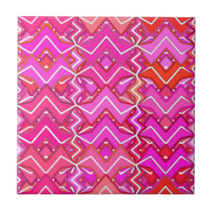 Carreau Batik tribal à Fuchsia, Coral rose et rouge