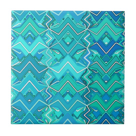 Carreau Batik tribal en Turquoise, Aqua et Turquoise (Devant)