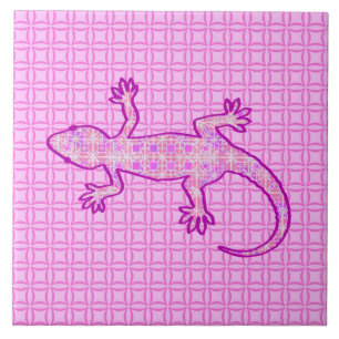 Carreau Batik tribal Gecko - orchidée et coquille rose