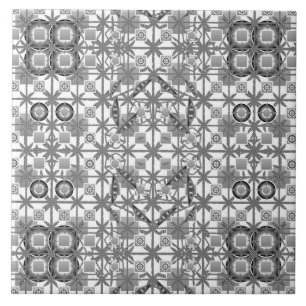 Carreau Batik tribal - gris, noir et blanc