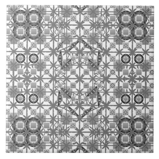 Carreau Batik tribal - gris, noir et blanc (Devant)
