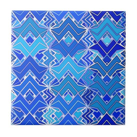 Carreau Batik Tribal Print, Cobalt et Cerulean Blue (Devant)