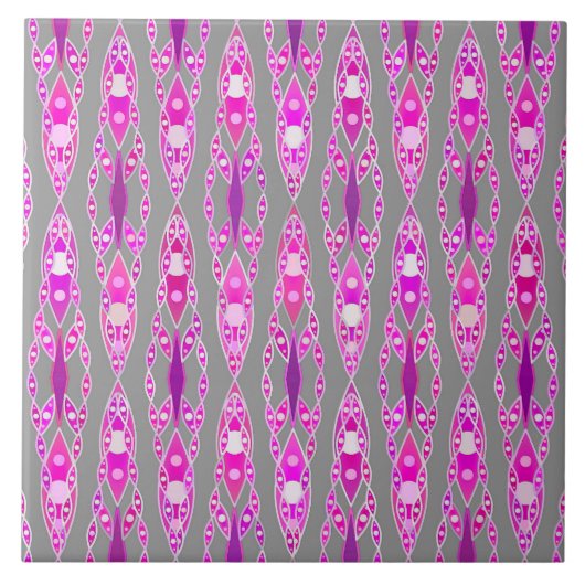 Carreau Batik Tribal - Rose Fuchsia, Violet et Gris (Devant)