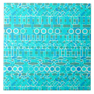 Carreau Batik tribal - turquoise, aqua et gris