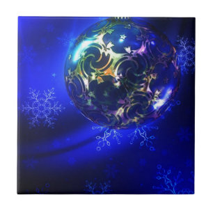 Carreau Bauble de Noël bleu électrique, personnaliser i