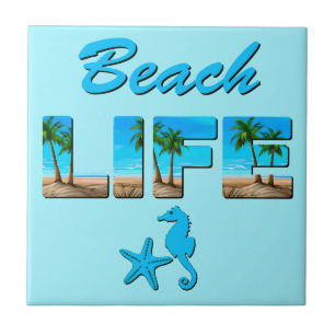 Carreau Beach Life Word Art avec sable et palmiers
