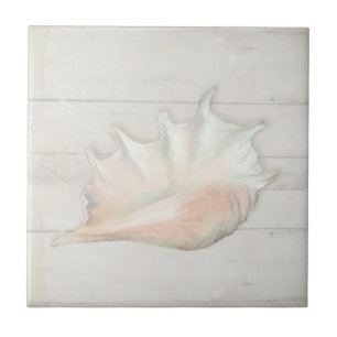 Carreau Beach Nautic Seashell Conch Bois tropical blanc