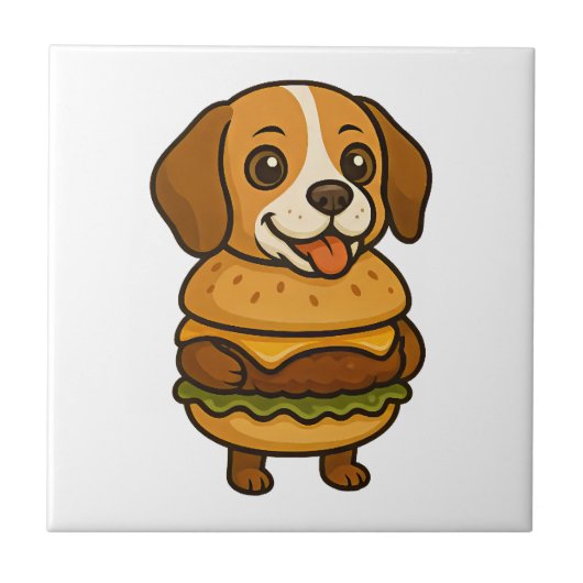 Carreau Beagle drôle avec Burger Créature mythique drôle (Devant)