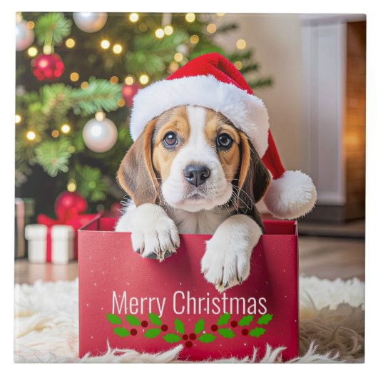 Carreau Beagle Puppy Christmas Design, (Devant)