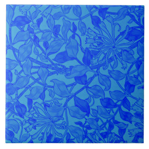 Carreau Beau bleu indigo honeysuckle motif