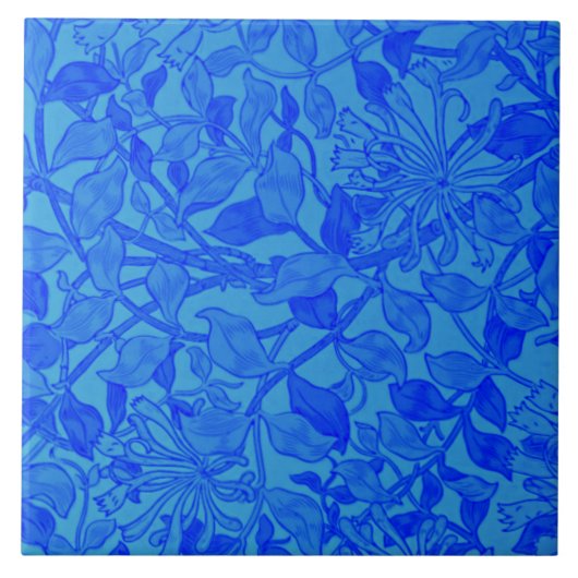 Carreau Beau bleu indigo honeysuckle motif (Devant)