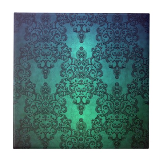 Carreau Beau bleu turquoise bleu vert Damask (Devant)