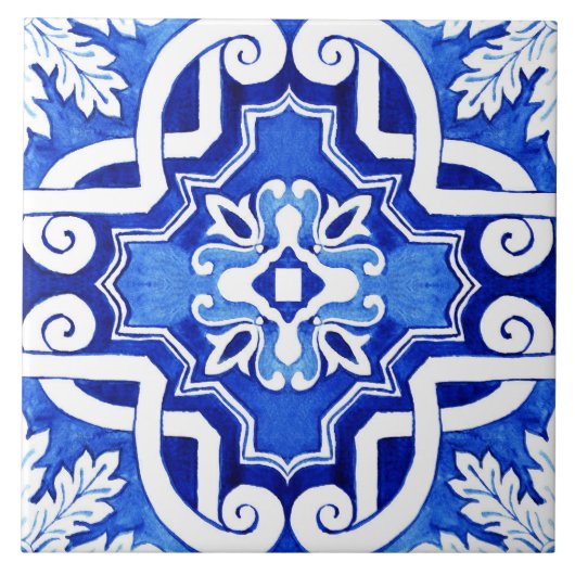 Carreau Beau Carrelage en céramique Bleu Peint Style. (Devant)