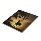 Carreau Beau Cheval courir dans le coucher du soleil Carre (Côté)