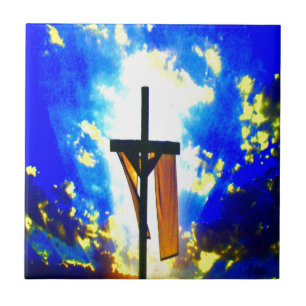 Carreau Beau ciel bleu croix et jaune
