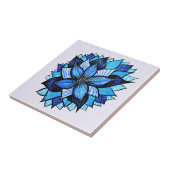 Carreau Beau dessin bleu abstrait d'encre de fleur (Côté)