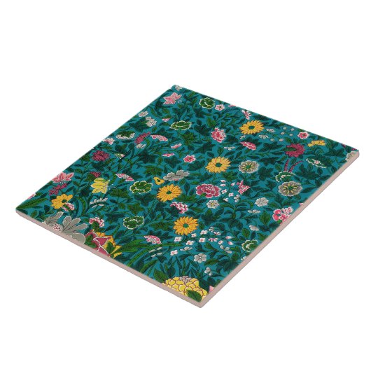 Carreau Beau Gras Floral Boho Bleu Vert (Côté)
