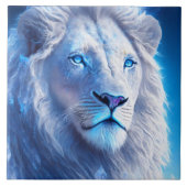 Carreau Beau Lion blanc mystique aux yeux bleus (Devant)