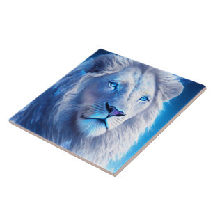 Carreau Beau Lion blanc mystique aux yeux bleus