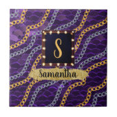 Carreau Beau Monogramme violet Élégant Chic (Devant)