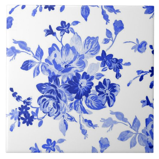 Carreau Beau motif floral bleu vintage (Devant)