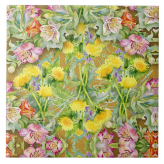 Carreau Beau motif floral coloré rose jaune