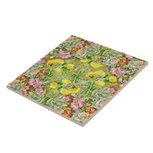 Carreau Beau motif floral coloré rose jaune (Côté)