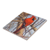 Carreau Beau oiseau cardinal rouge dans l'arbre nu (Côté)