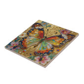Carreau Beau Papillon et Fleurs en Impasto (Côté)