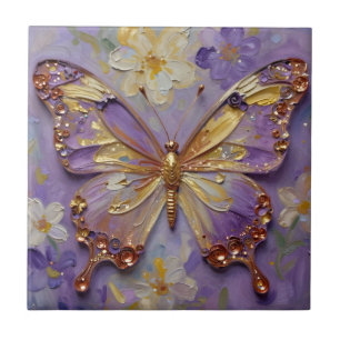 Carreau Beau Papillon Violet et Fleurs