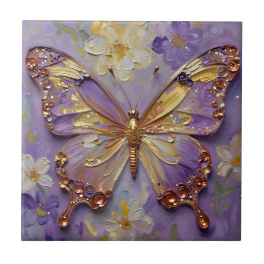 Carreau Beau Papillon Violet et Fleurs (Devant)