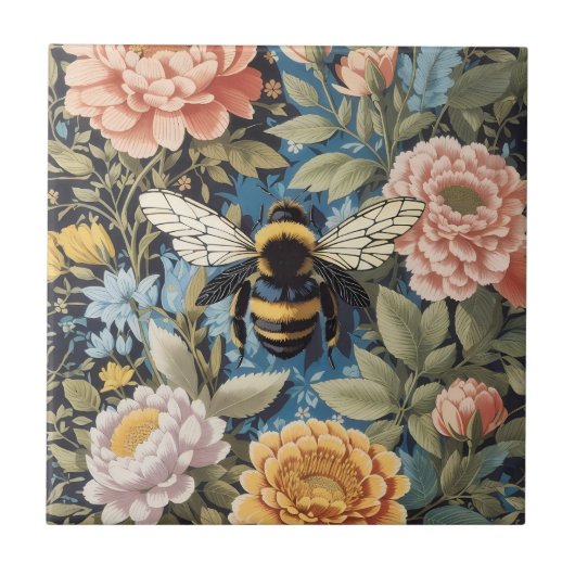 Carreau Beau Pastel Floral Et Bumblebee (Devant)