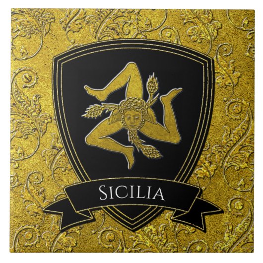 Carreau Beau Trinacria sicilien fleuri (Devant)