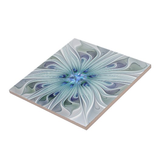 Carreau Beauté florale Abstraite moderne Blue Pastel Flowe (Côté)