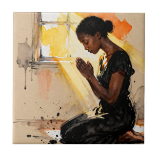 Carreau Beautiful Abstract African=American Woman Praying