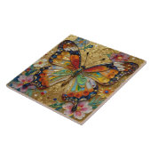 Carreau Beautiful Impasto Butterfly and Flowers   (Côté)