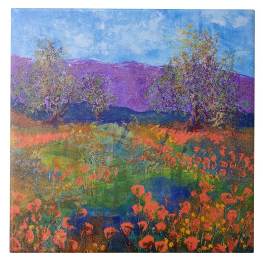 Carreau Beautiful Poppy Field Ceramic Tile (Devant)