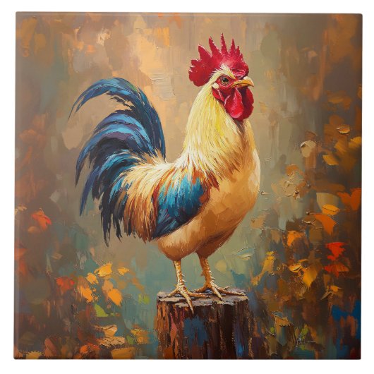 Carreau Beautiful Rooster Painting (Devant)